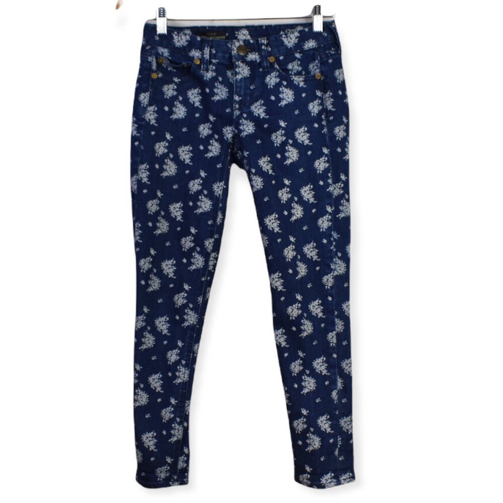 J Crew Jeans 24 Womens Printed Matchstick Skinny Cotton Blend Stretch Blue